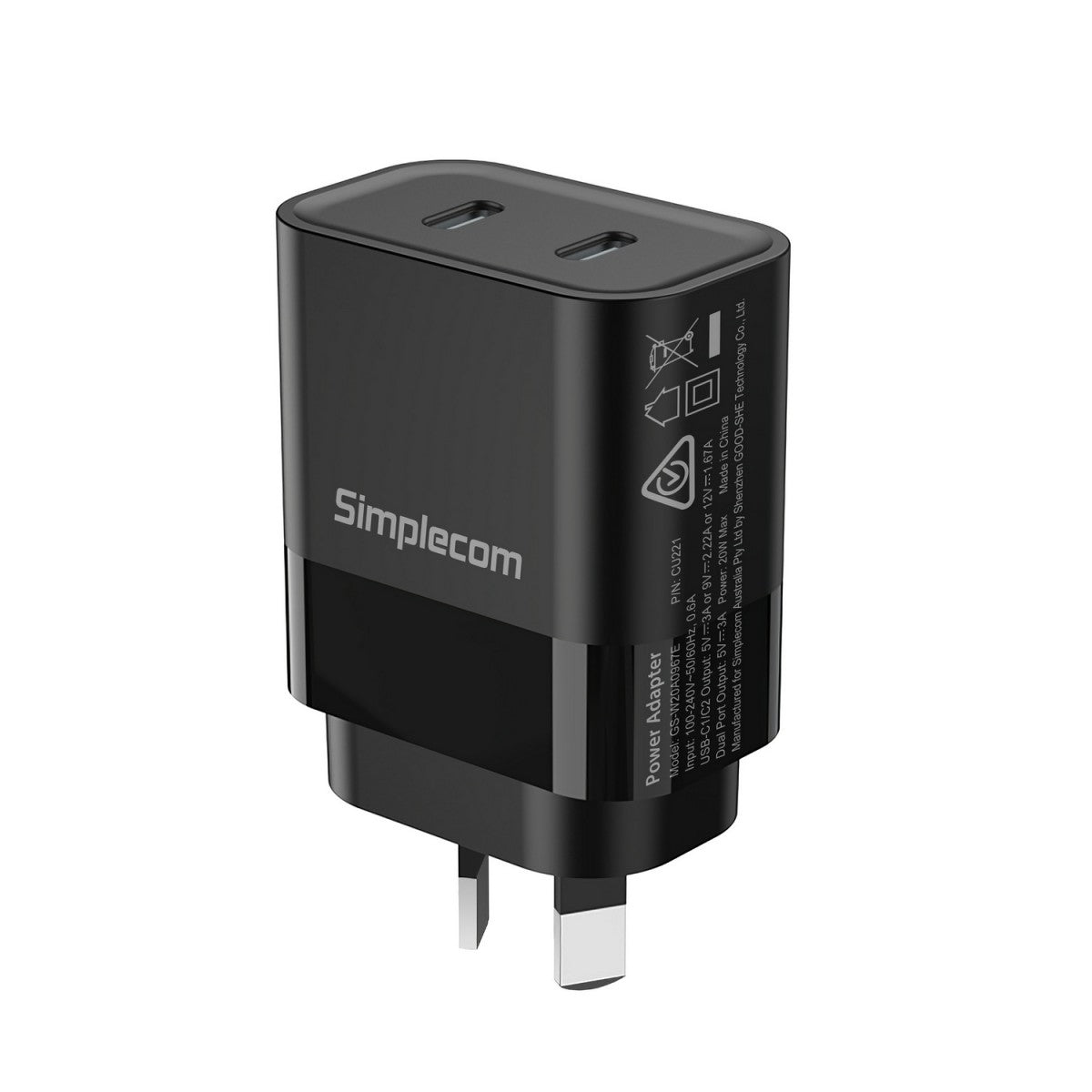 Simplecom CU221 Dual USB-C Fast Wall Charger PD 20W for Phone Tablet Simplecom CU221 Dual USB-C Fast Wall Charger PD 20W for Phone Tablet
